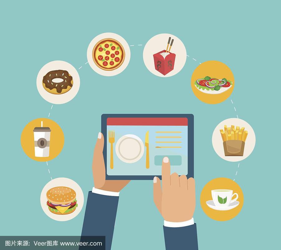 配送食品的概念,搜索食谱,烹饪说明在互联网上.